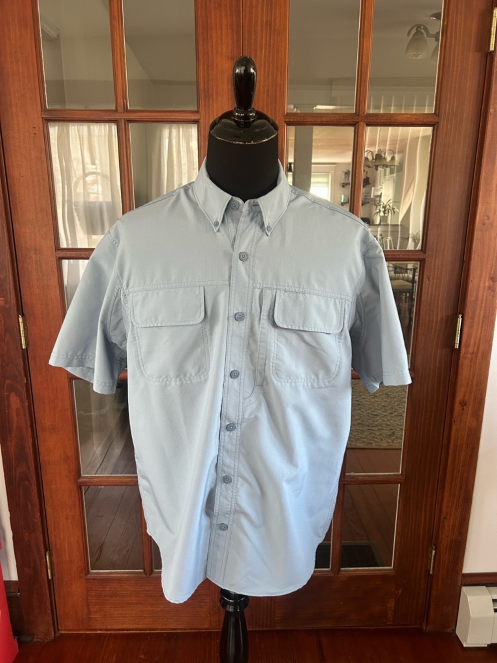 Duluth Trading Co Shirt Men L Coolplus Vent Action Short Sleeve Fish Hike